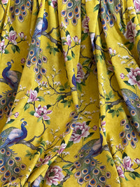 Thumbnail for Peacock and Magnolia Tree Cotton Fabric – Green & Yellow Home Décor, Curtains, Blinds and Upholstery