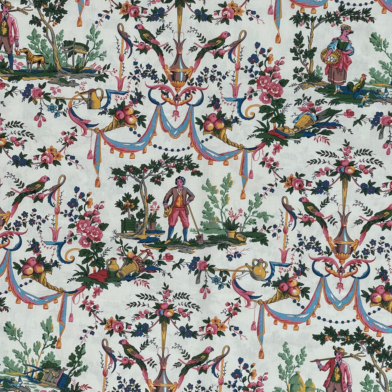 Classic French Toile de Jouy Fabric Mountain and Nature Lovers, Shepherds, Birds, Flowers, Fruit and Trees