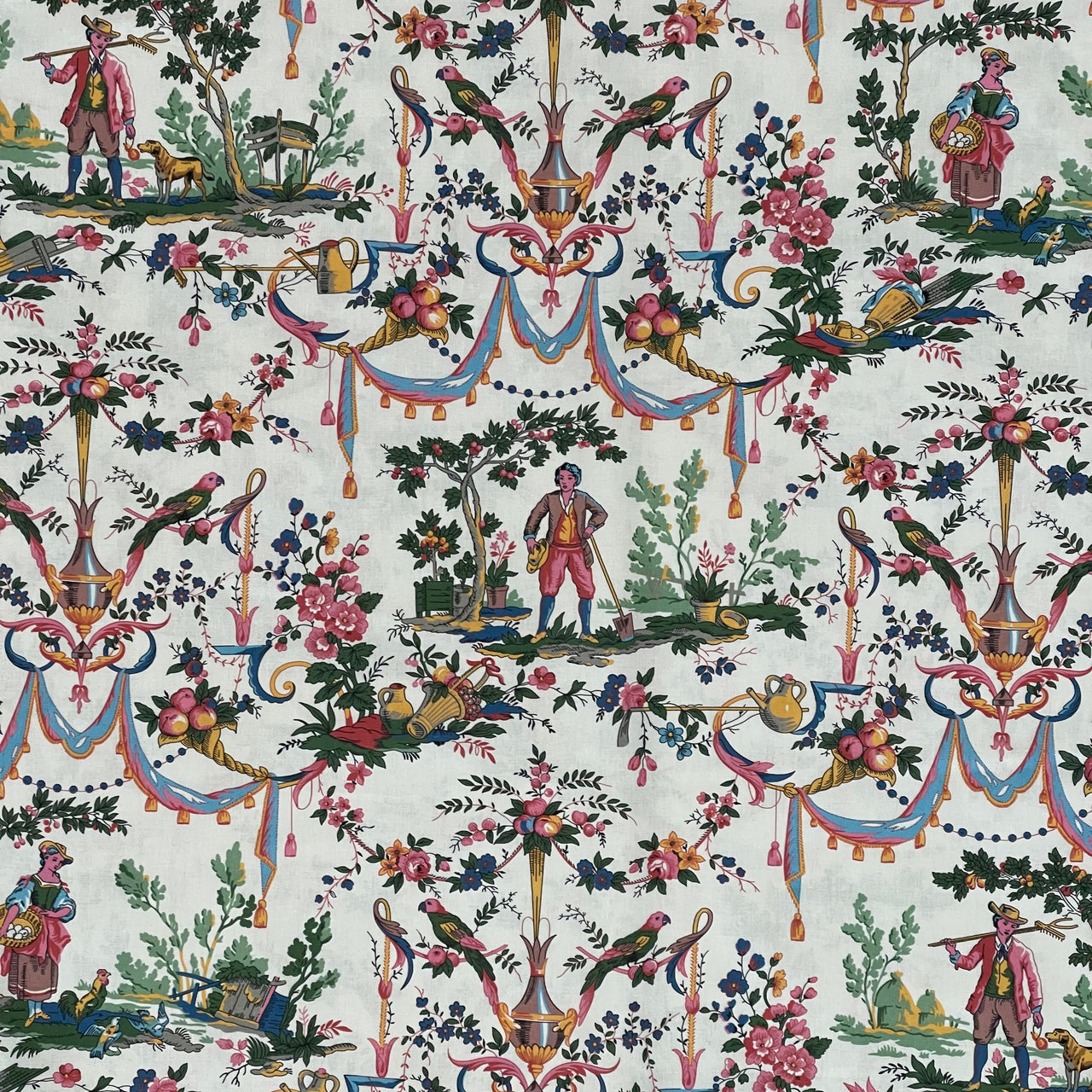 Classic French Toile de Jouy Fabric Mountain and Nature Lovers, Shepherds, Birds, Flowers, Fruit and Trees