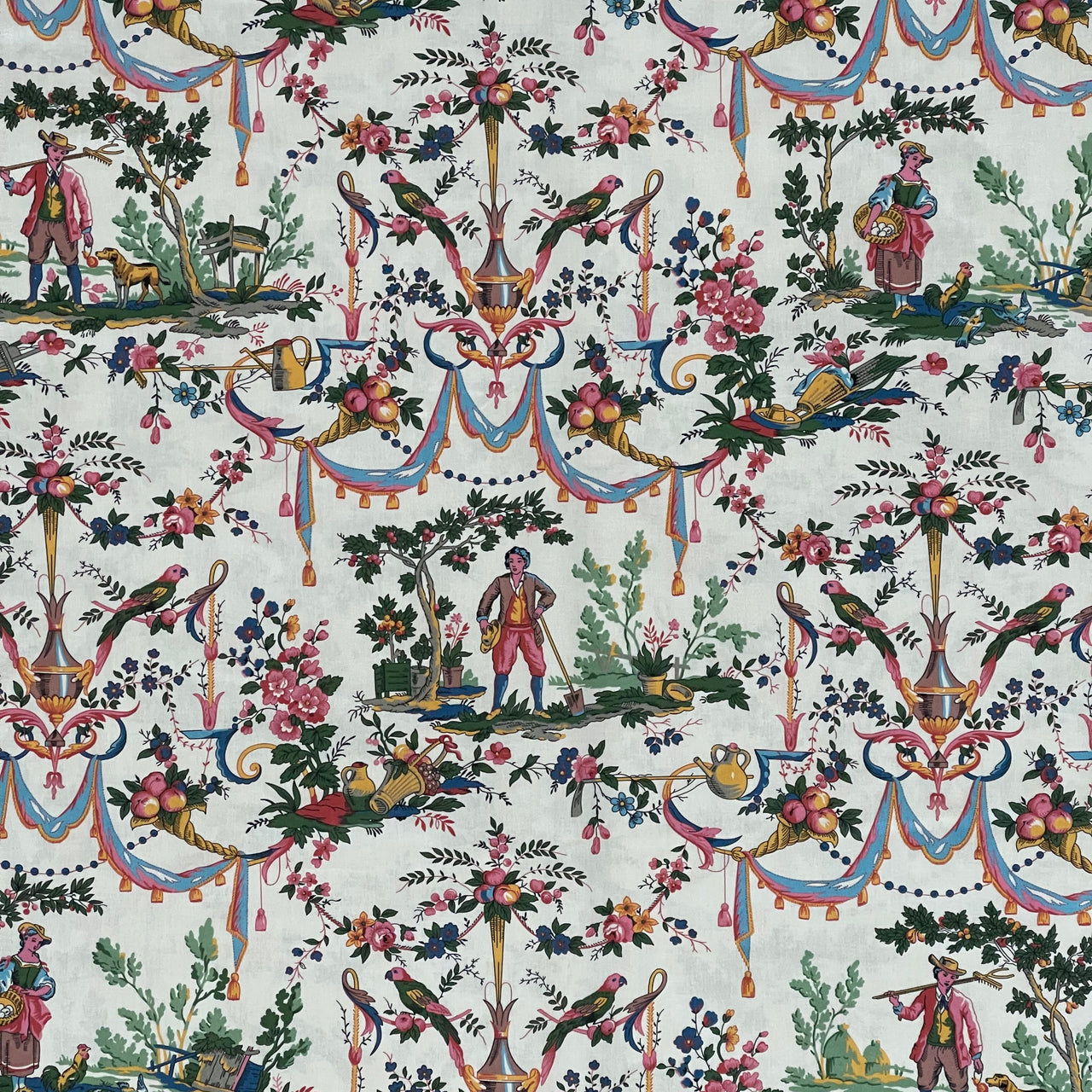 Classic French Toile de Jouy Fabric Mountain and Nature Lovers, Shepherds, Birds, Flowers, Fruit and Trees