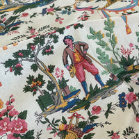 Thumbnail for Classic French Toile de Jouy Fabric Mountain and Nature Lovers, Shepherds, Birds, Flowers, Fruit and Trees