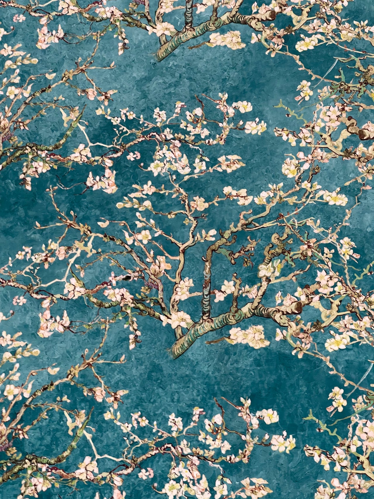 Almond Blossoms Velvet Fabric – Van Gogh Painting in Teal Blue