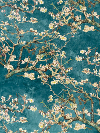 Thumbnail for Almond Blossoms Velvet Fabric – Van Gogh Painting in Teal Blue