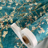 Thumbnail for Almond Blossoms Velvet Fabric – Van Gogh Painting in Teal Blue