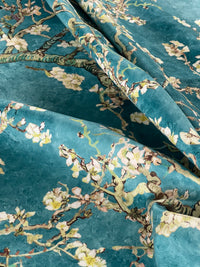 Thumbnail for Almond Blossoms Velvet Fabric – Van Gogh Painting in Teal Blue