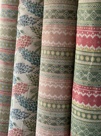 Thumbnail for Rustic Striped Fabric –  Soft Red, Blue, Mustard Geometric Country Style Cotton Linen for Home Decor