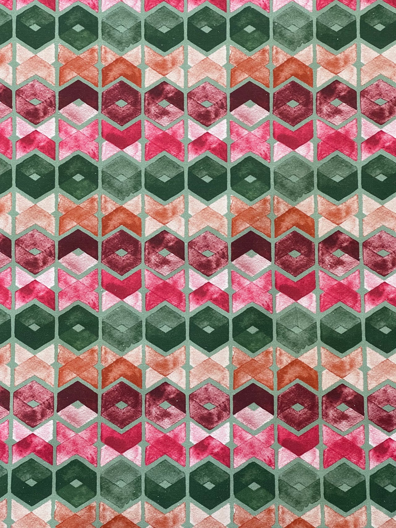 Art Deco Cotton Fabric – Geometric Retro Squares in Green, Pink and Orange for Curtains and Upholstery