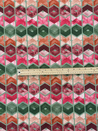 Thumbnail for Art Deco Cotton Fabric – Geometric Retro Squares in Green, Pink and Orange for Curtains and Upholstery