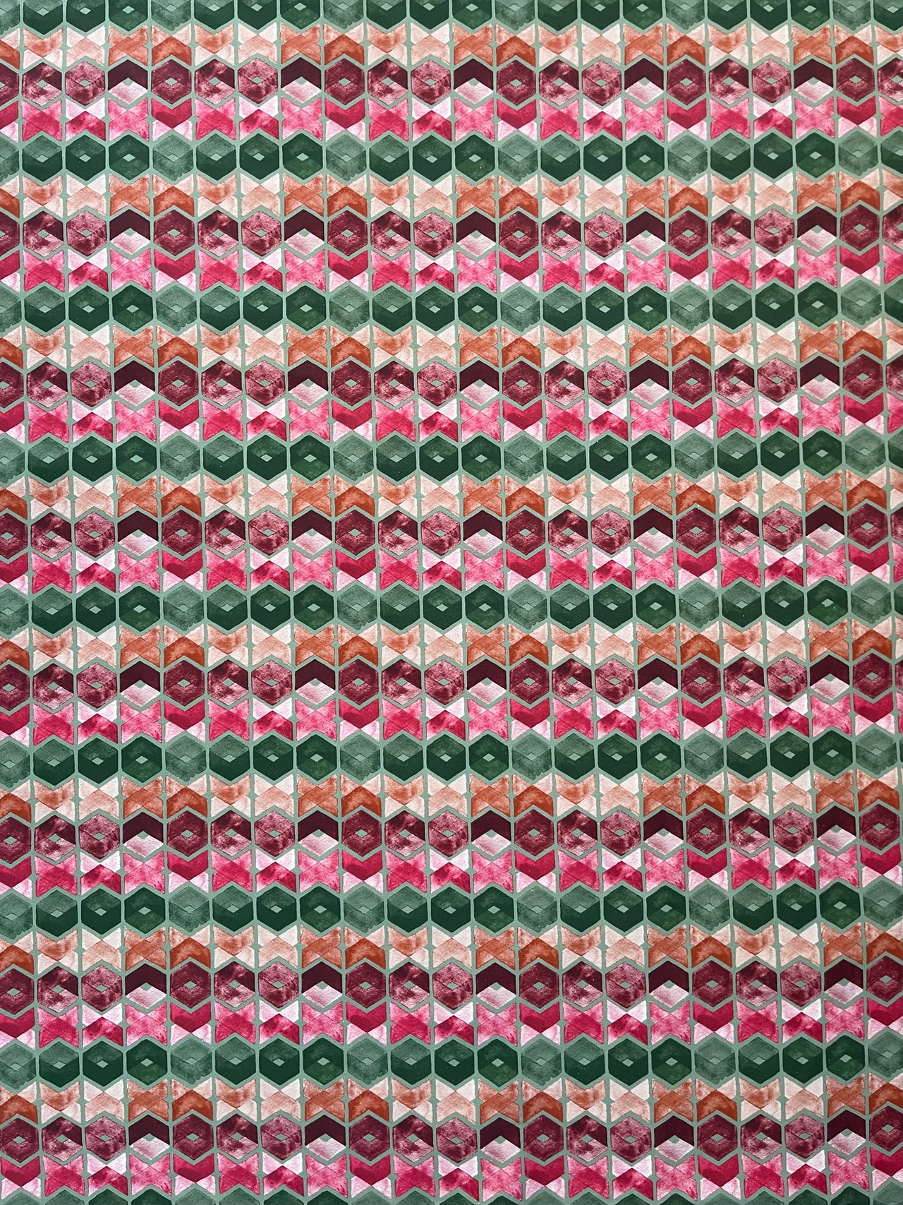 Art Deco Cotton Fabric – Geometric Retro Squares in Green, Pink and Orange for Curtains and Upholstery