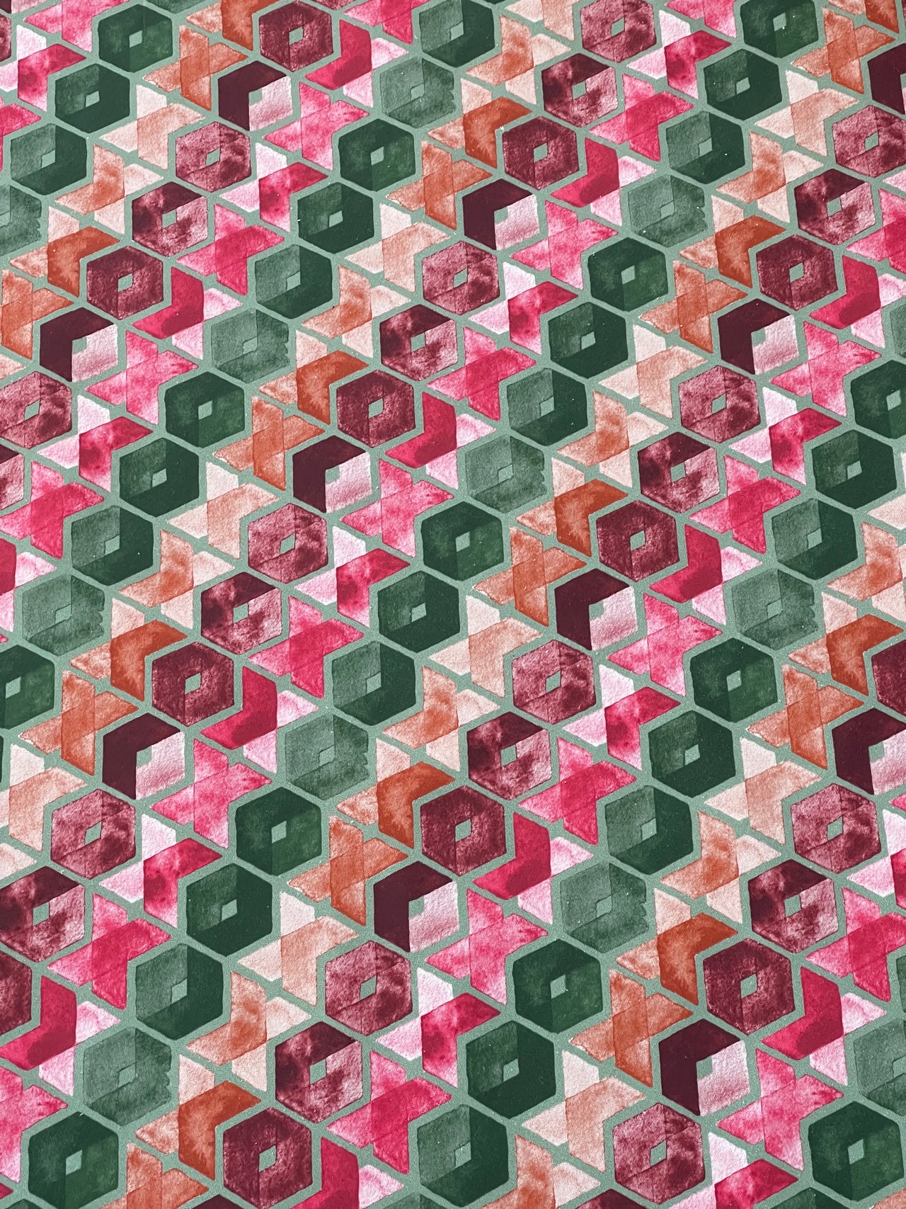 Art Deco Cotton Fabric – Geometric Retro Squares in Green, Pink and Orange for Curtains and Upholstery