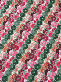 Thumbnail for Art Deco Cotton Fabric – Geometric Retro Squares in Green, Pink and Orange for Curtains and Upholstery