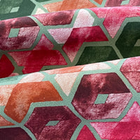 Thumbnail for Art Deco Cotton Fabric – Geometric Retro Squares in Green, Pink and Orange for Curtains and Upholstery