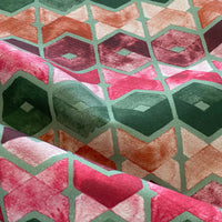 Thumbnail for Art Deco Cotton Fabric – Geometric Retro Squares in Green, Pink and Orange for Curtains and Upholstery