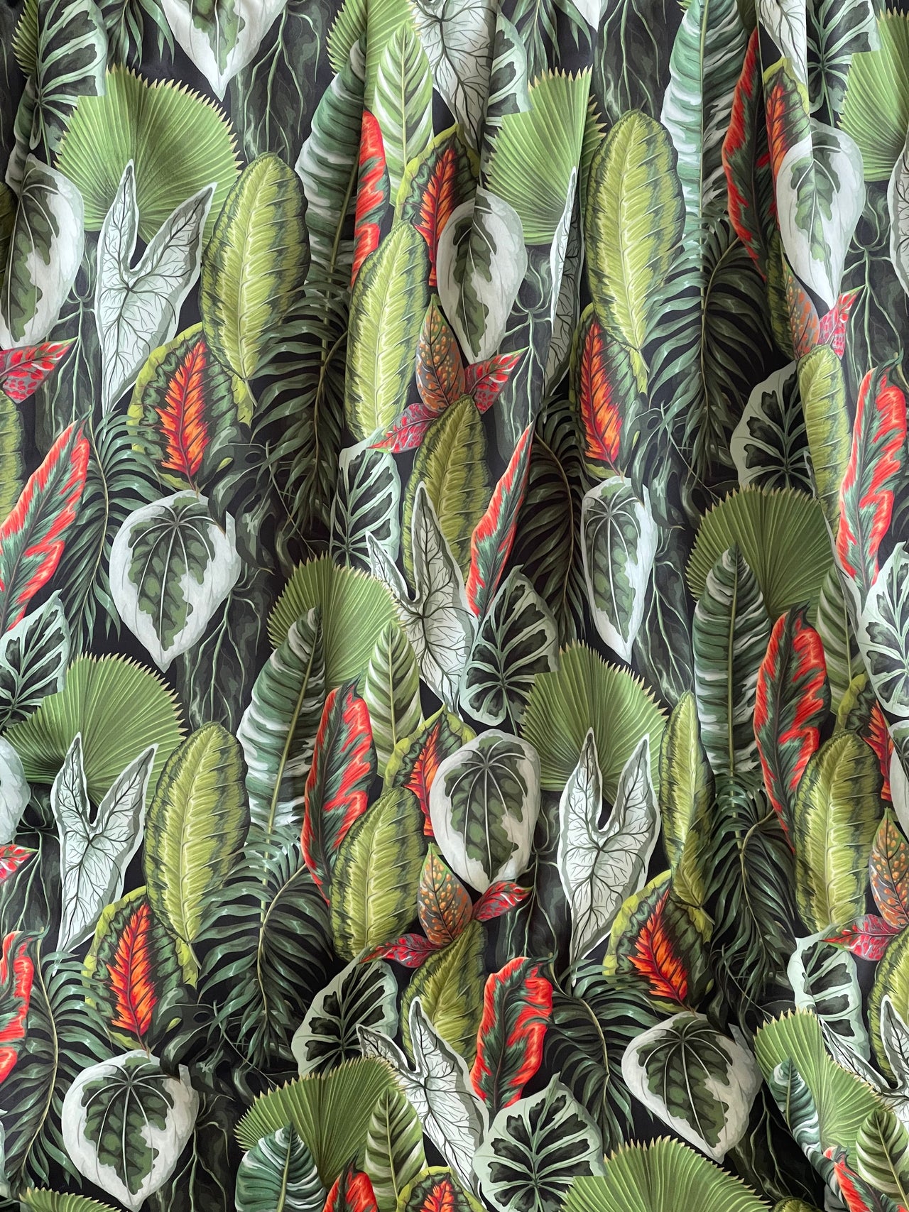 house plant fabric Green Botanical Velvet Fabric – Tropical Houseplant Print for Upholstery & Curtains