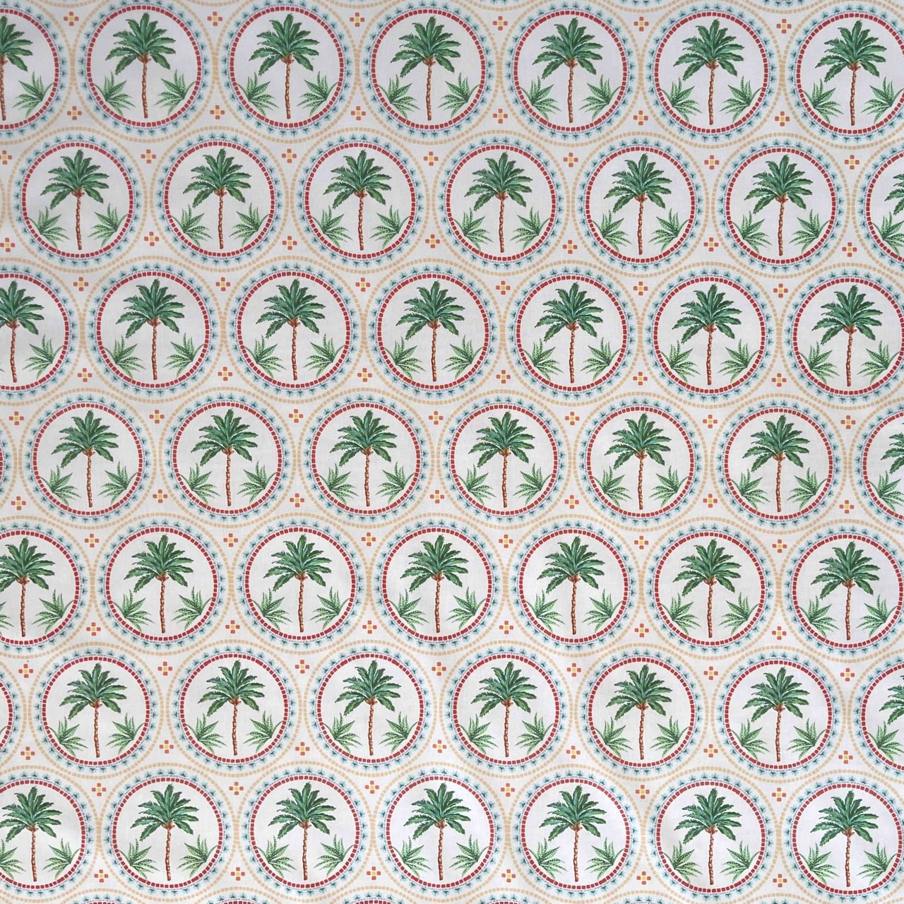 Palm Tree Mosaic Print Fabric - Vibrant Beach Home Decor Material