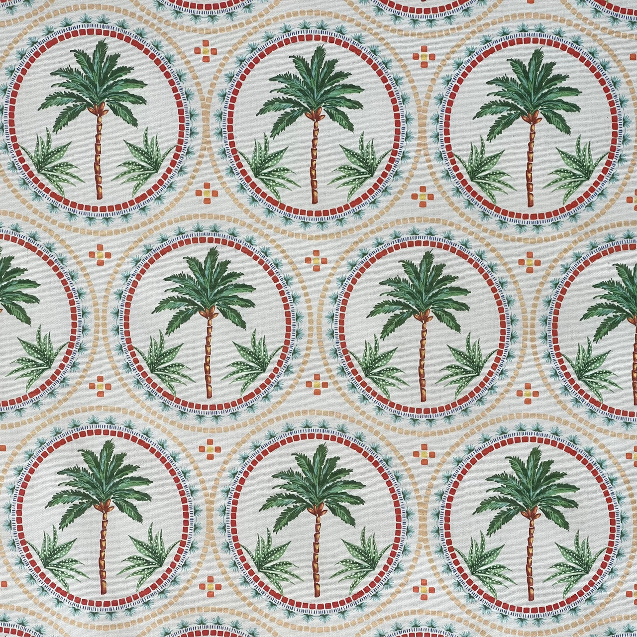Palm Tree Mosaic Print Fabric - Vibrant Beach Home Decor Material