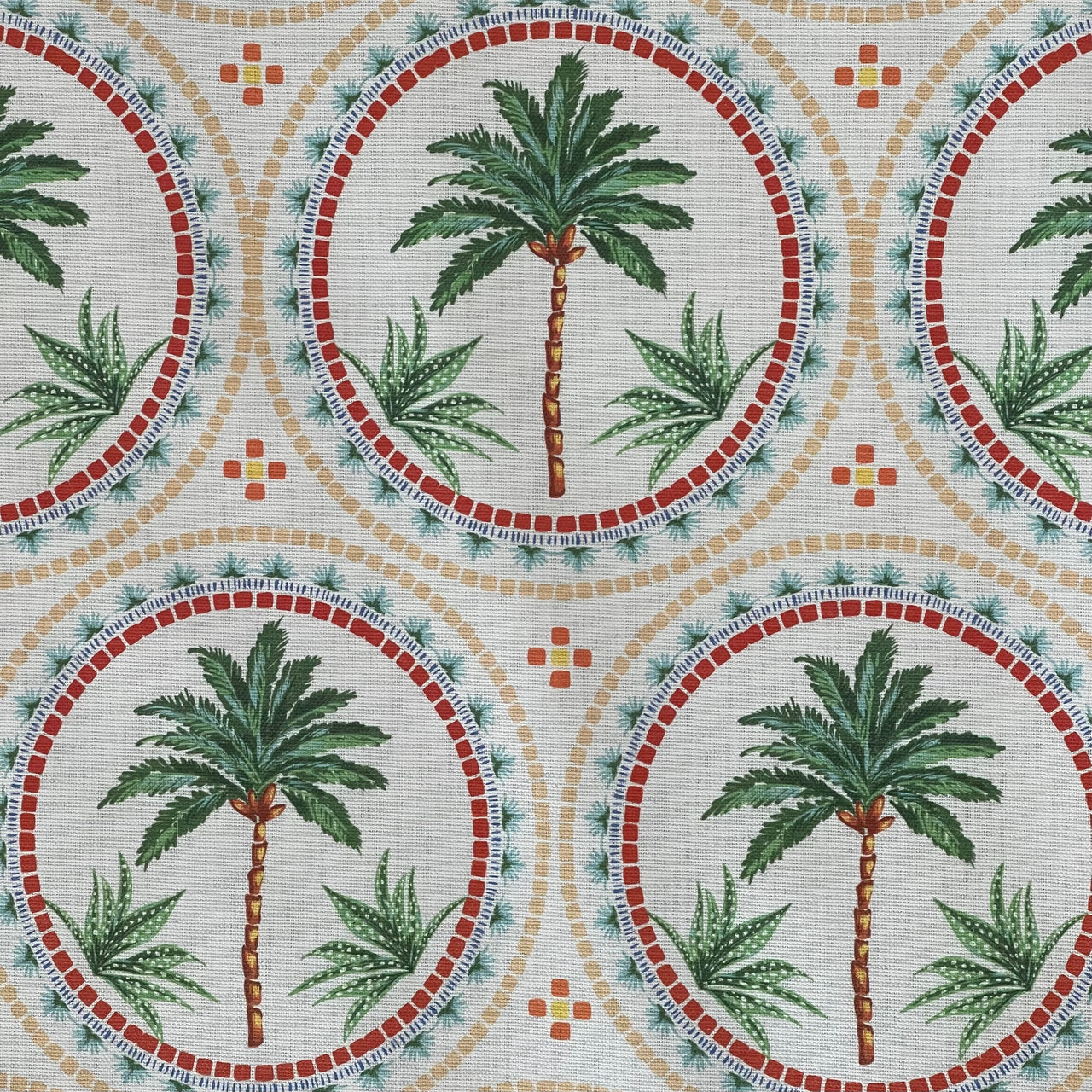 Palm Tree Mosaic Print Fabric - Vibrant Beach Home Decor Material