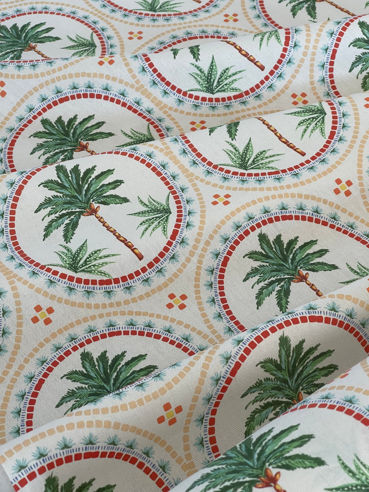Palm Tree Mosaic Print Fabric - Vibrant Beach Home Decor Material