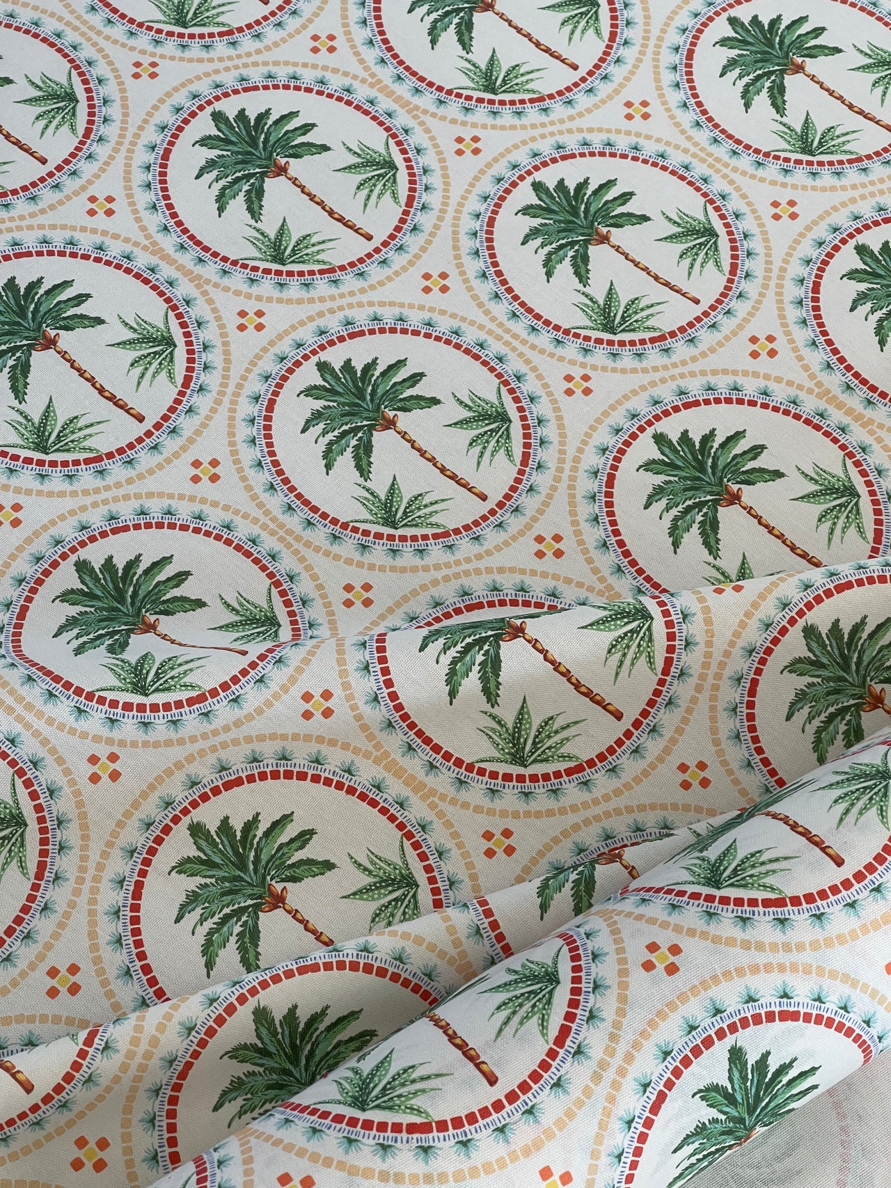 Palm Tree Mosaic Print Fabric - Vibrant Beach Home Decor Material
