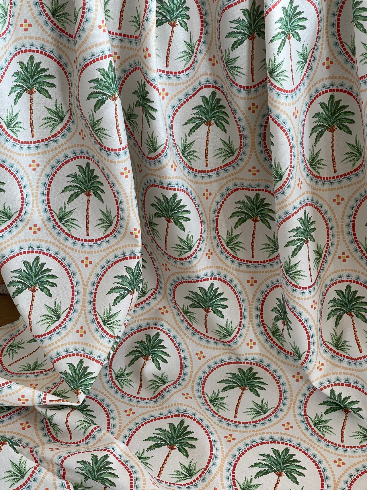 Palm Tree Mosaic Print Fabric - Vibrant Beach Home Decor Material