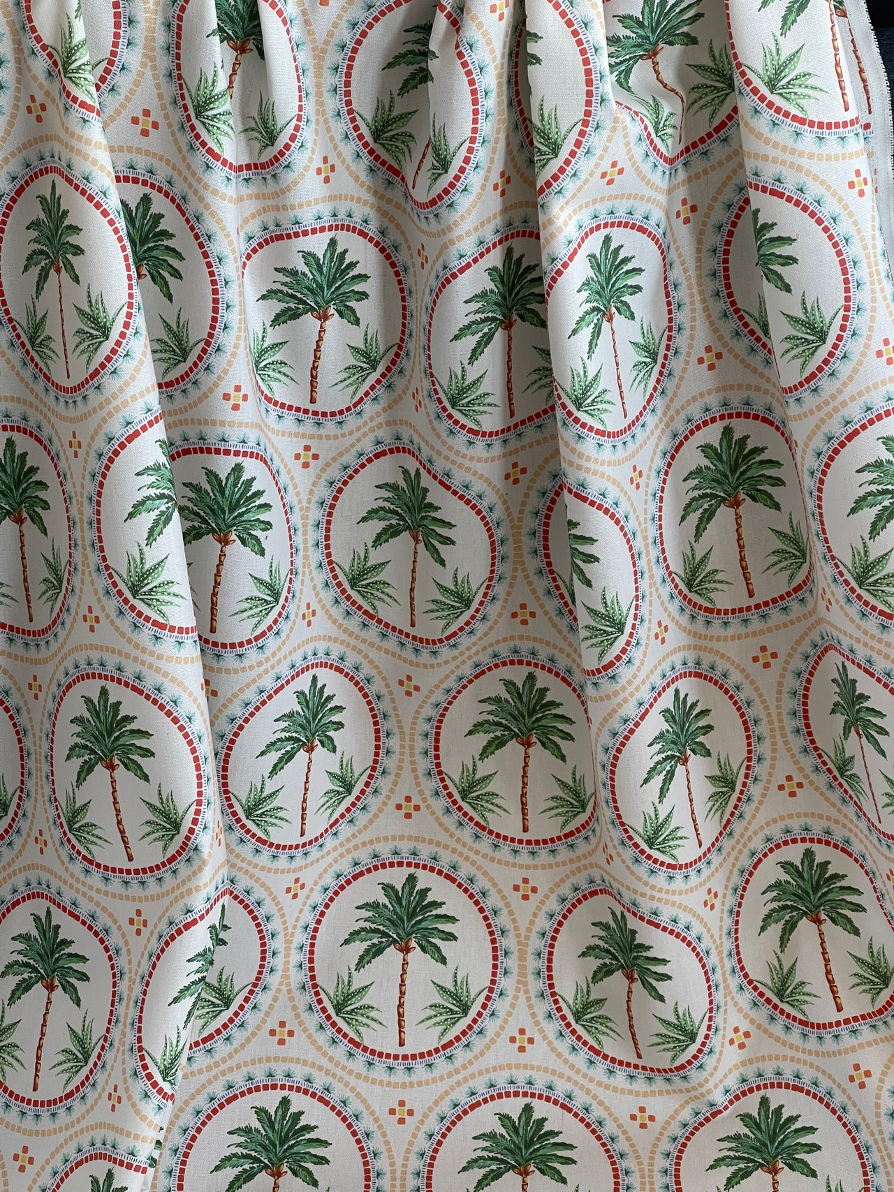 Palm Tree Mosaic Print Fabric - Vibrant Beach Home Decor Material