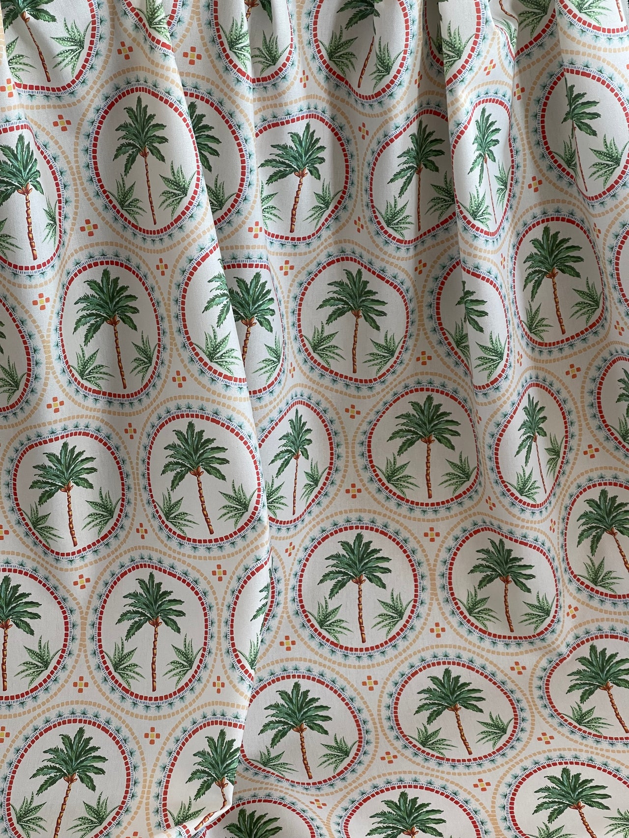 Palm Tree Mosaic Print Fabric - Vibrant Beach Home Decor Material