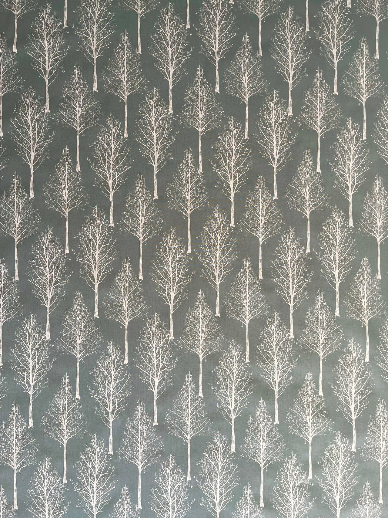 Scandinavian Forest Tree Fabric – Green Linen Look Cotton for Home Décor & Upholstery