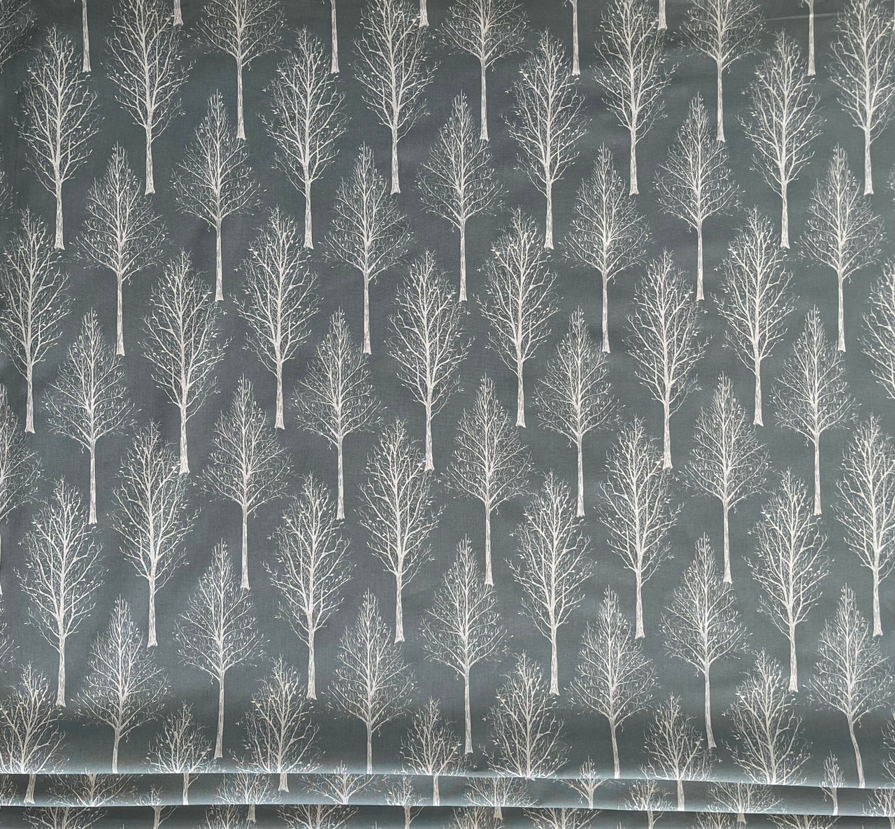 Scandinavian Forest Tree Fabric – Green Linen Look Cotton for Home Décor & Upholstery