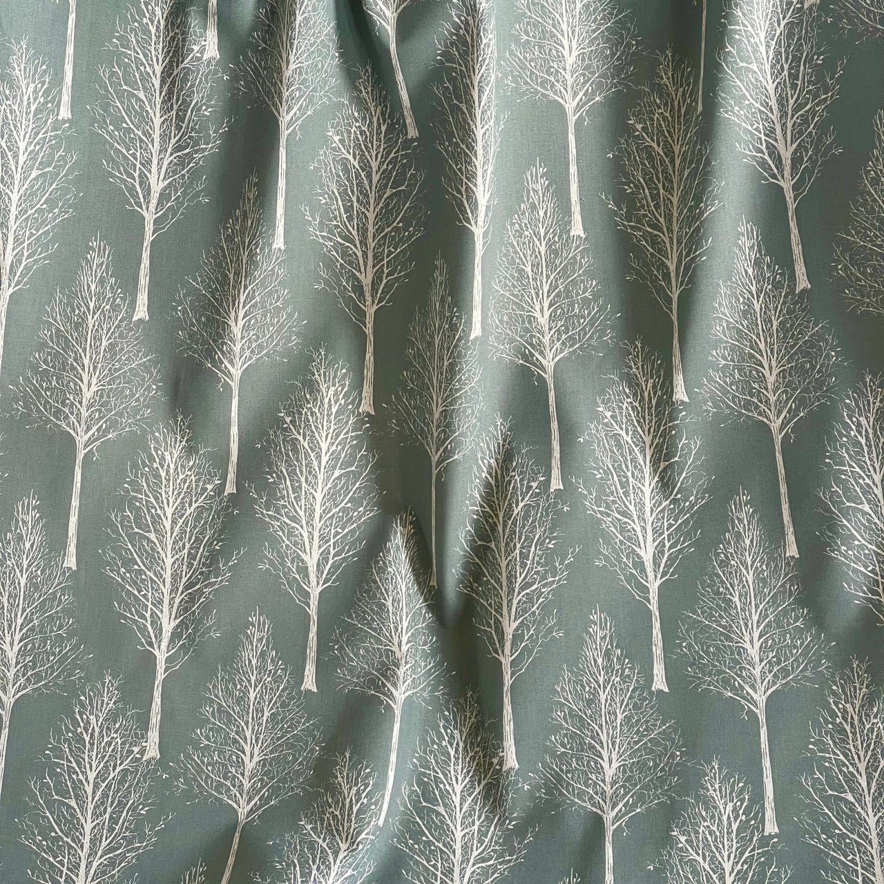 Scandinavian Forest Tree Fabric – Green Linen Look Cotton for Home Décor & Upholstery