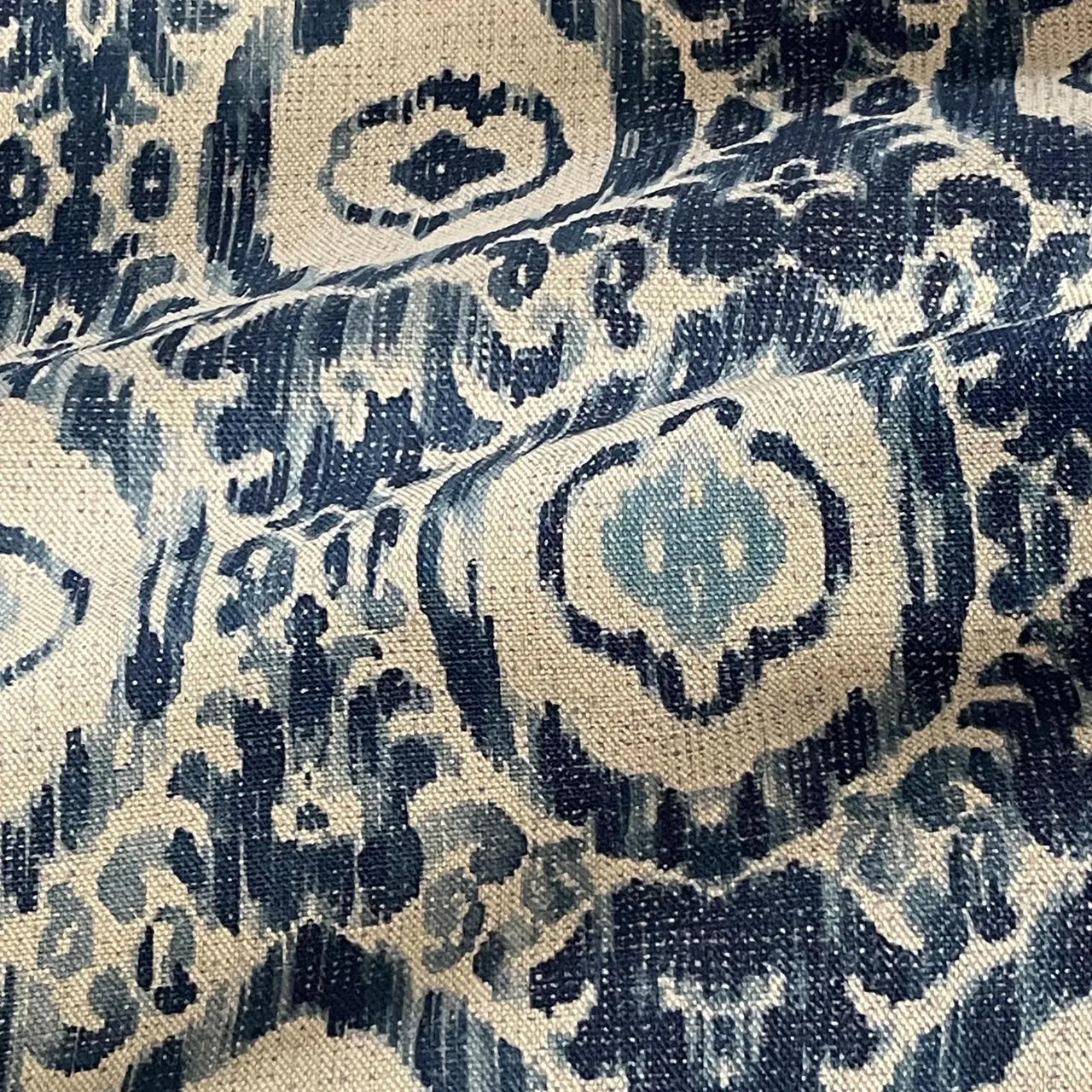 Blue patterned cotton upholstery fabric