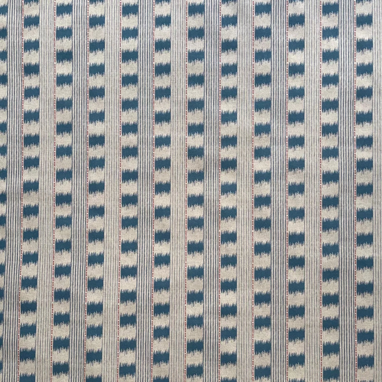 Indigo stitch stripe cotton linen fabric in blue and natural tones for coastal home décor