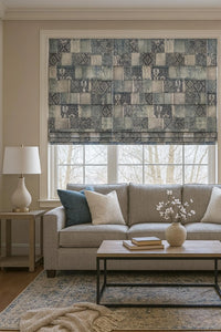 Thumbnail for Cotton linen look fabric with layered ikat and geometric patterns