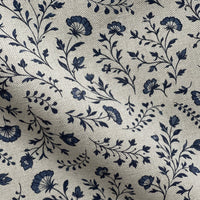 Thumbnail for Dutch Meadow floral fabric in indigo blue linen look cotton blend