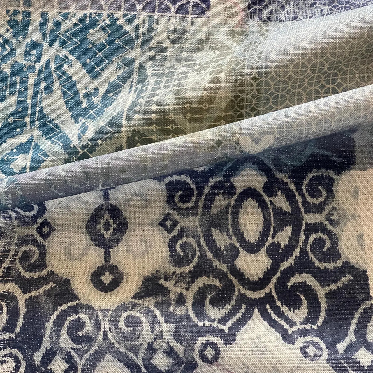 Contemporary patchwork cotton fabric for blinds and soft furnishings