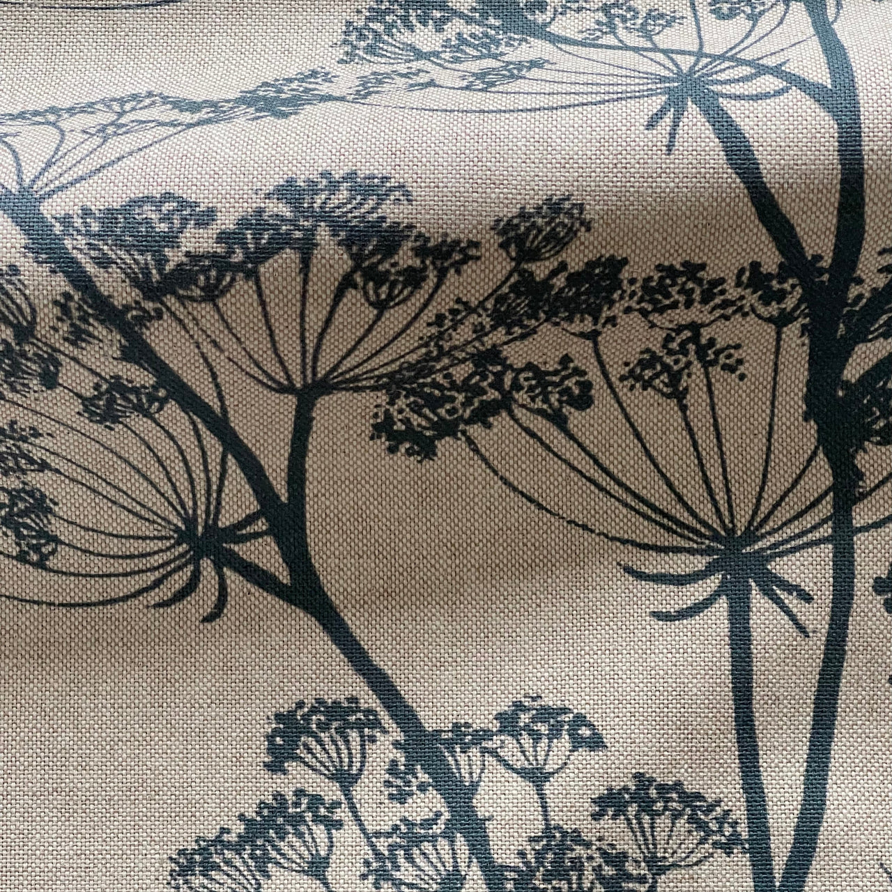 Indigo cow parsley print fabric suitable for curtains cushions and blinds