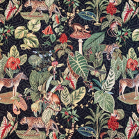 Thumbnail for Black tapestry fabric with animal and plant pattern.