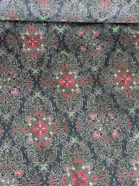 Thumbnail for Persian-inspired cotton textile in black with ornamental medallions