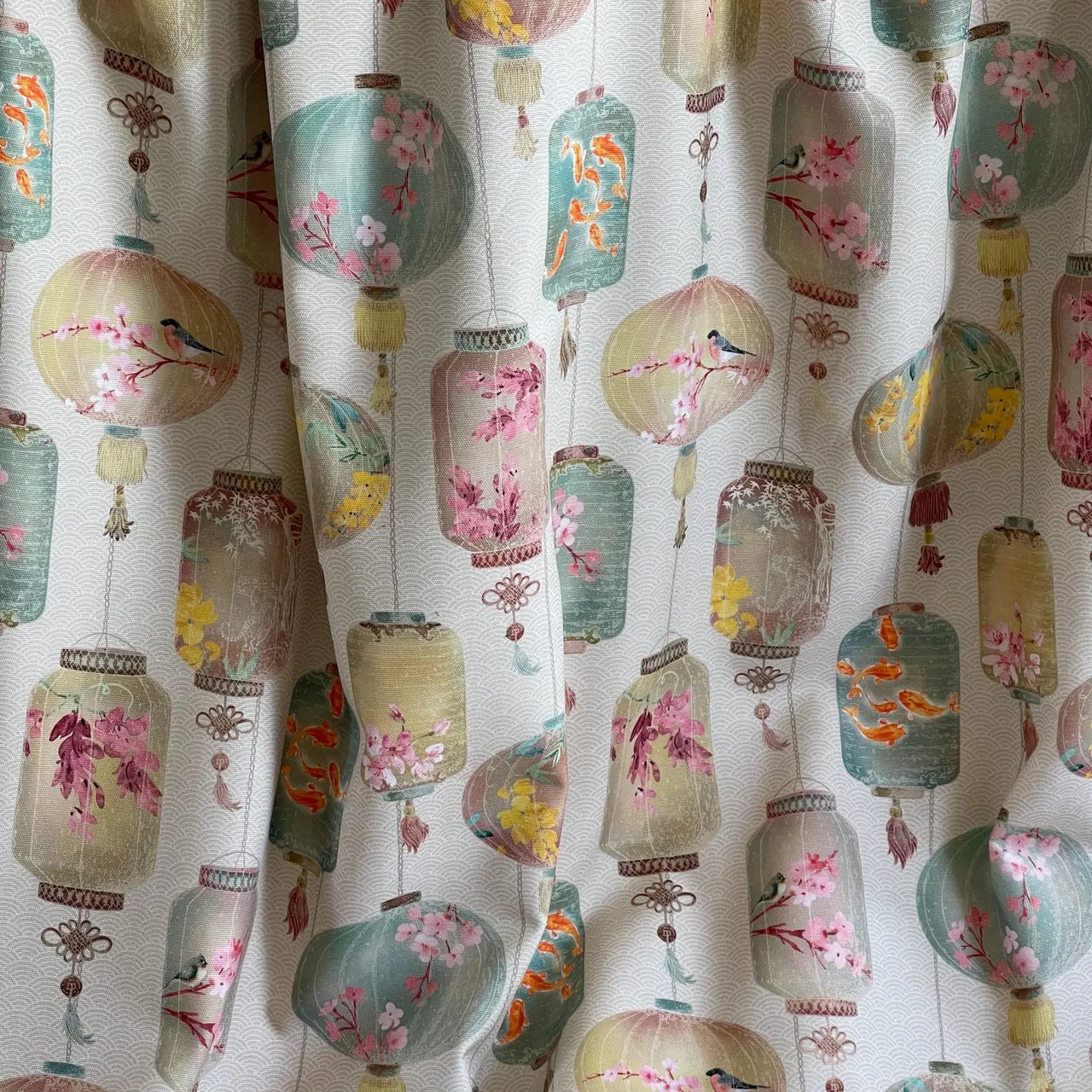 Cotton blend sewing fabric with Eastern-inspired lanterns