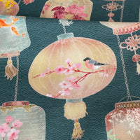 Thumbnail for Green chinoiserie fabric with birds and blossoms