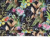 Thumbnail for Black fabric with tropical rainforest design and wild animals