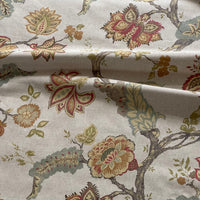 Thumbnail for Floral patterned fabric with red, green, and brown colors on a neutral background