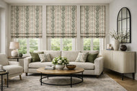 Thumbnail for Scandinavian folk botanical fabric with medallion motifs in sage green and rust tones