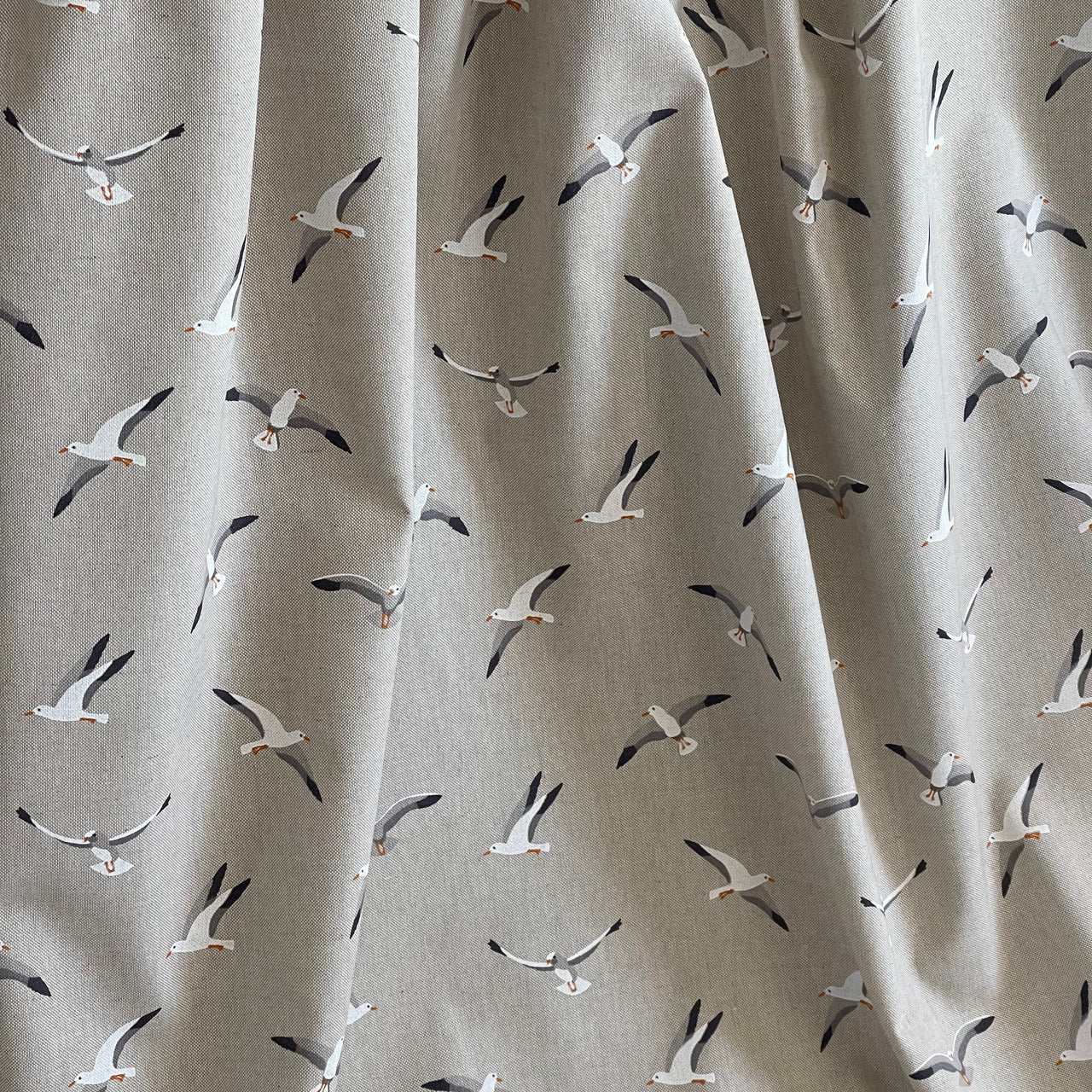Black and white seagull design on cotton