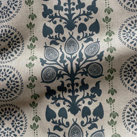 Thumbnail for Soft furnishing fabric with navy botanical medallion repeat pattern