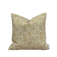 Thumbnail for Mustard yellow throw pillow cover with stylised leaf ogee pattern Scandinavian style