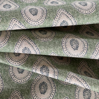 Thumbnail for Green cotton blend fabric with Indian inspired paisley design
