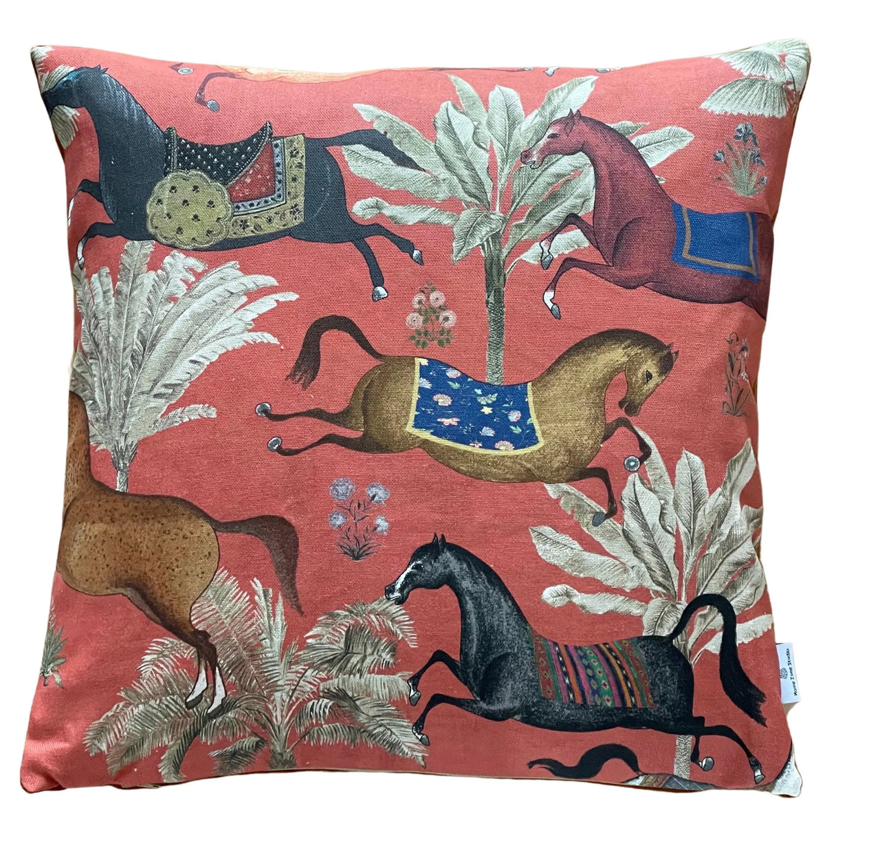 Arabian horses cushion cover with zip closure.