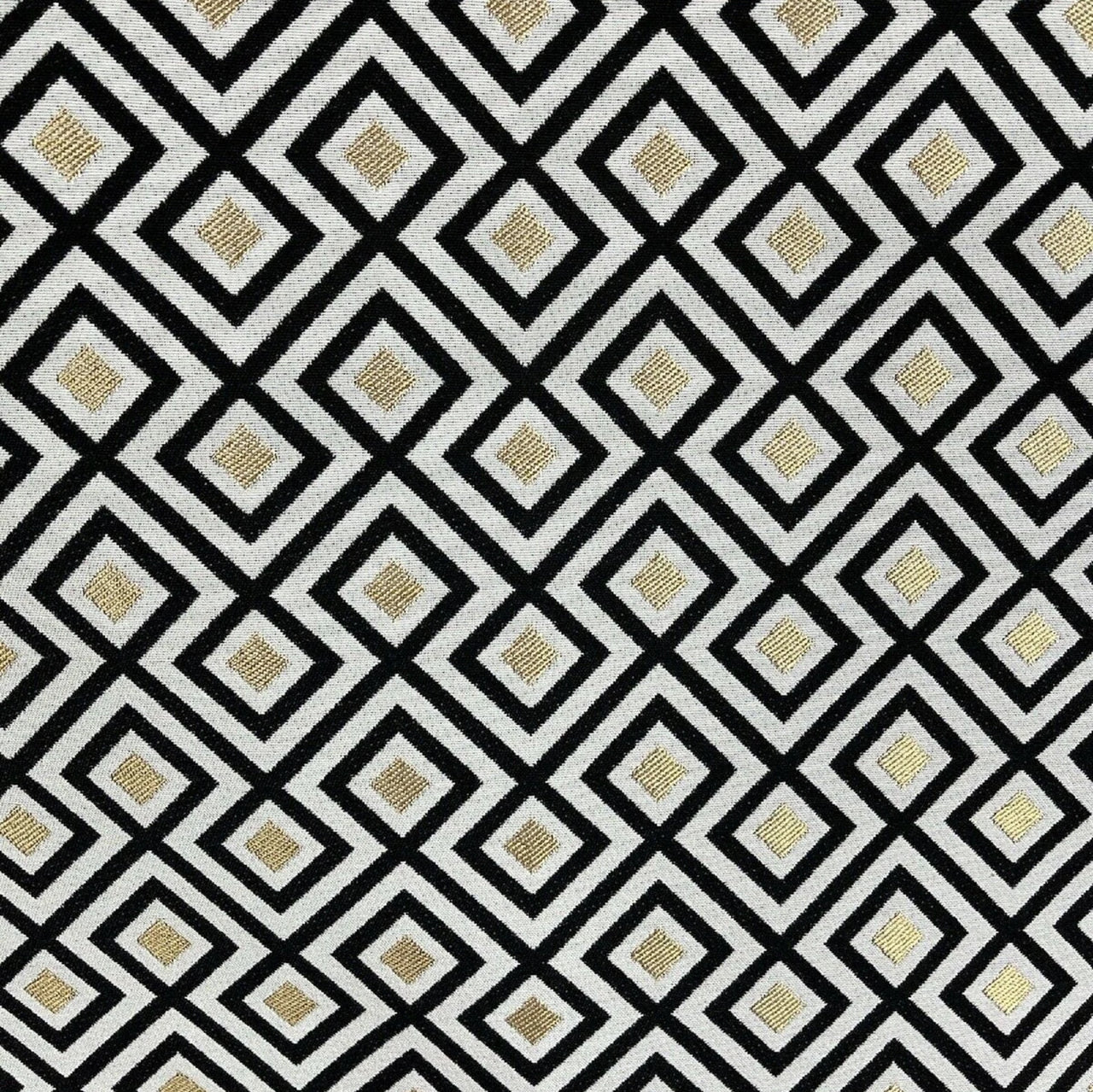Black and white geometric fabric with gold details