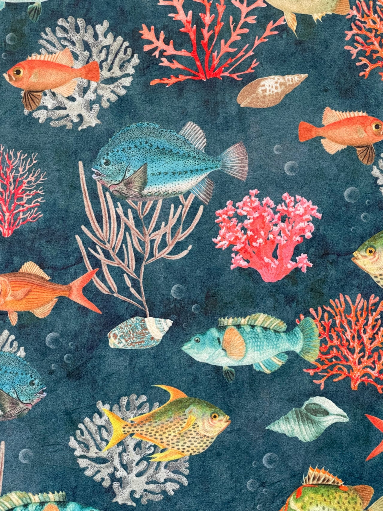 Marine-themed velvet upholstery fabric