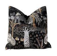 Thumbnail for Black Baobab and Willow Trees woven cushion cover with gold and white botanical design.